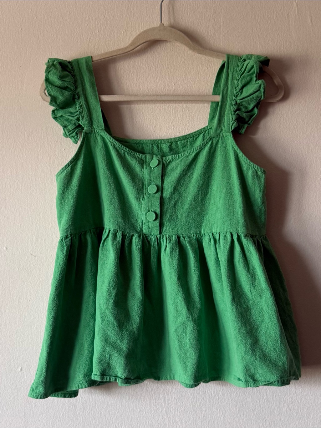 Green Babydoll Top Peplum With Ruffled Sleeves — image 2 of 6